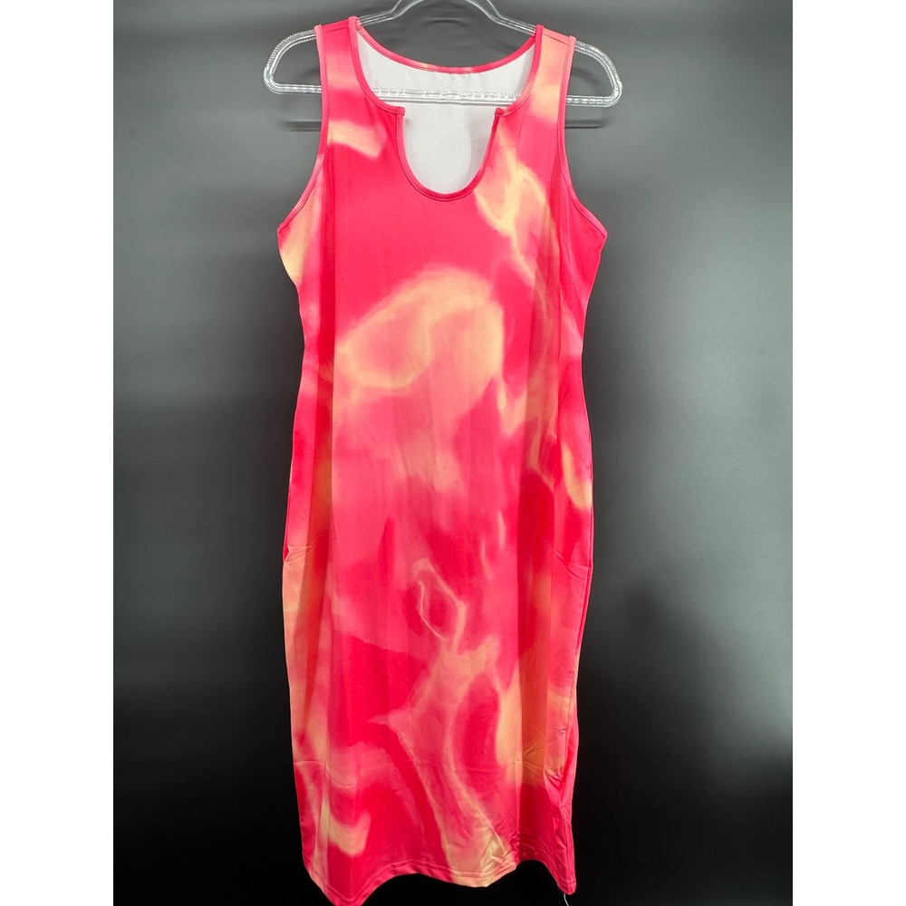 Women's Sexy Tie Dye Bodycon Tank Dress Sleeveless Summer Sundress Rose Pink XL